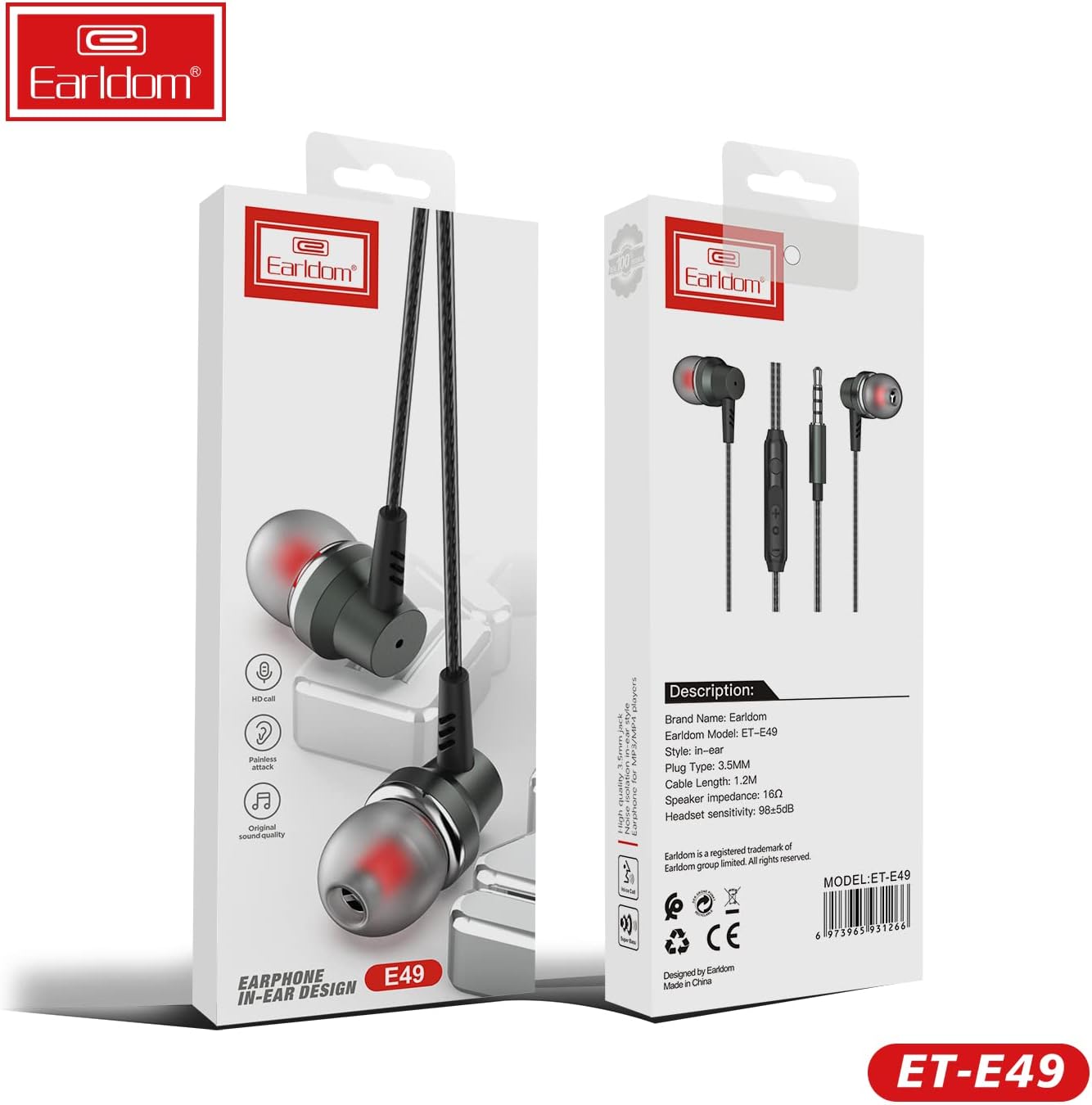 Earldom ET-E49 Wired Stereo Earphone With Mic - Black